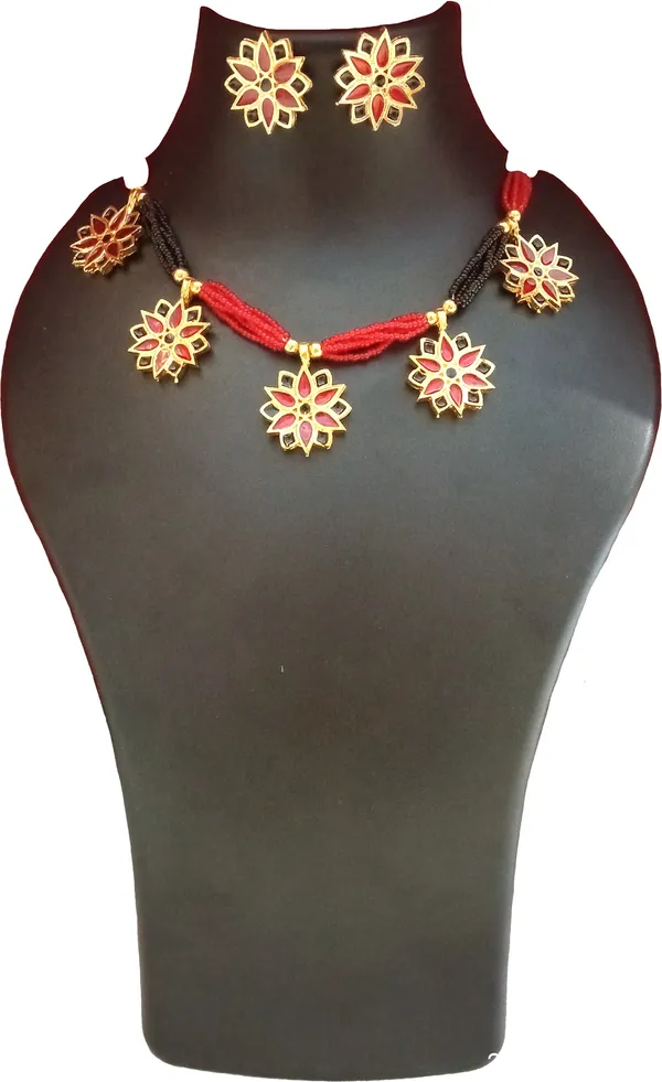 Copper_Based_Assamese_Traditional_Red_Black_Thuria_Jewellery_Set_For_Women